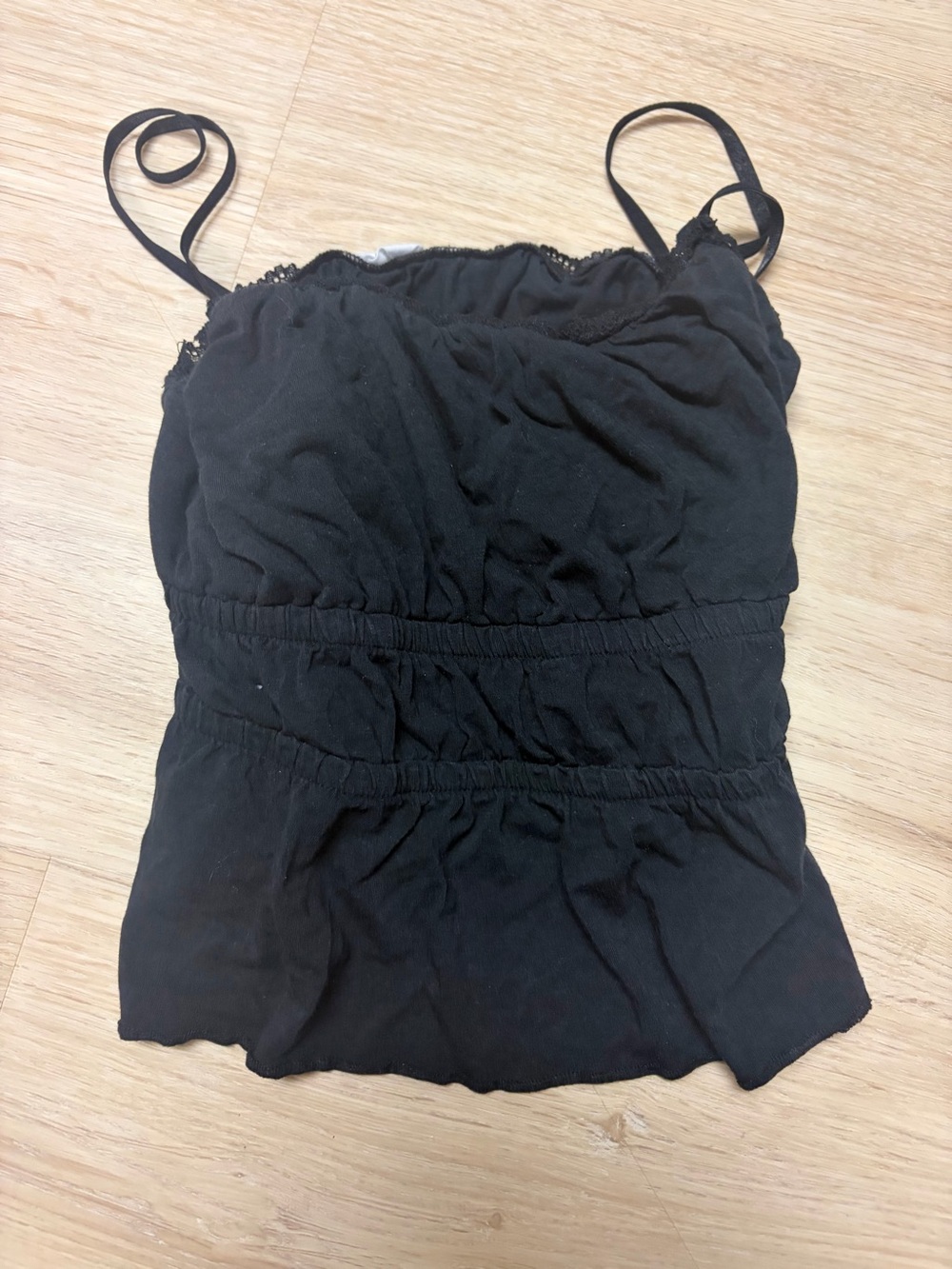 Cotton On Black Smocked Lace-Trim Camisole